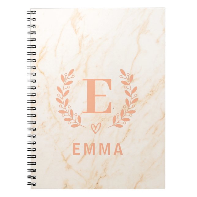 Modern Personalised Pink Marble Name & Love Shape  Notebook (Front)