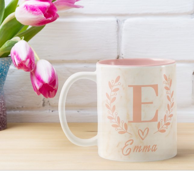 Modern Personalised Pink Marble Name & Love Shape  Two-Tone Coffee Mug (customized name mug)