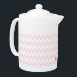 Modern Personalised Pink Pattern Elegant Monogram<br><div class="desc">Custom, personalised, elegant dark pink typography script, modern cool chic stylish geometric trendy light pink zig zag pattern background, classy, monogrammed, 100% white porcelain, dishwasher safe, microwave safe, teapot. Simply type in your name / kids name / family name / company name, to customise. Makes a great gift for birthday,...</div>