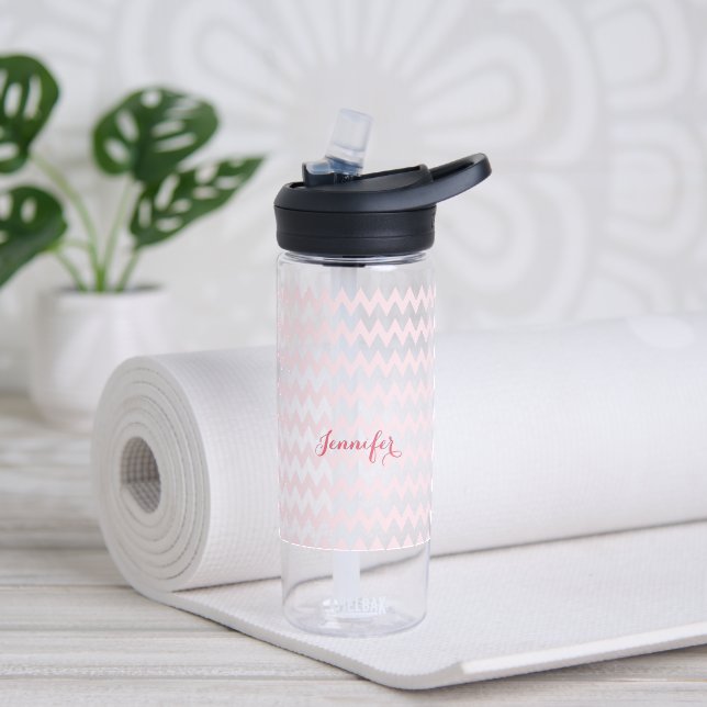 Modern Personalised Pink Pattern Elegant Monogram Water Bottle (Yoga)