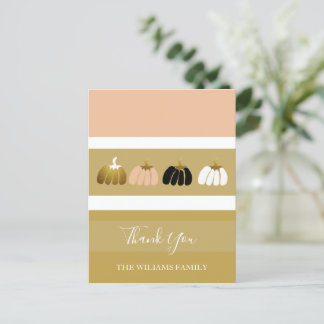 Modern Personalised Pumpkins In Black, White, Gold Holiday Postcard