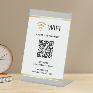 Modern Personalised QR Code Wifi Network Password Pedestal Sign