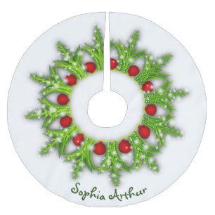 Modern Personalised Red Gold Wreath Christmas Brushed Polyester Tree Skirt