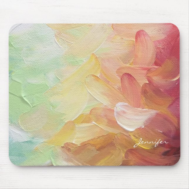 Modern Personalised Red Golden Teal Oil Paint Mouse Pad (Front)