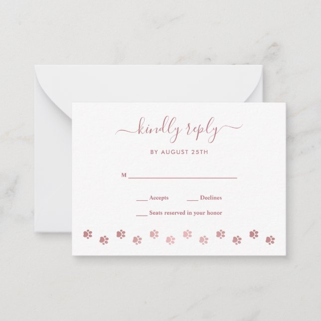 Modern Personalised Rose Gold Dog Pet Wedding RSVP Card (Front)