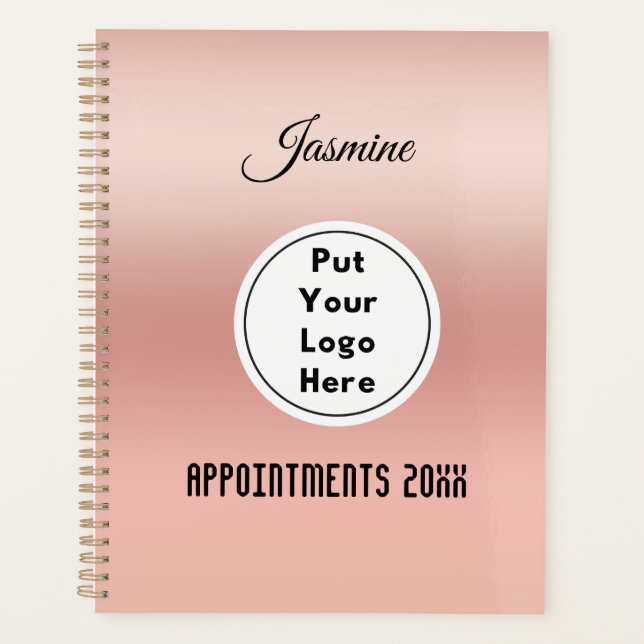 Modern Personalised Rose Gold Logo Year & Name Planner (Front)
