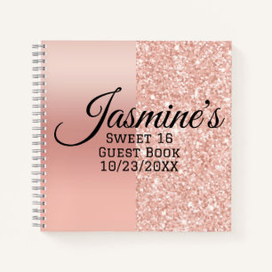 Modern Personalised Rose Gold Sparkle Guest Book