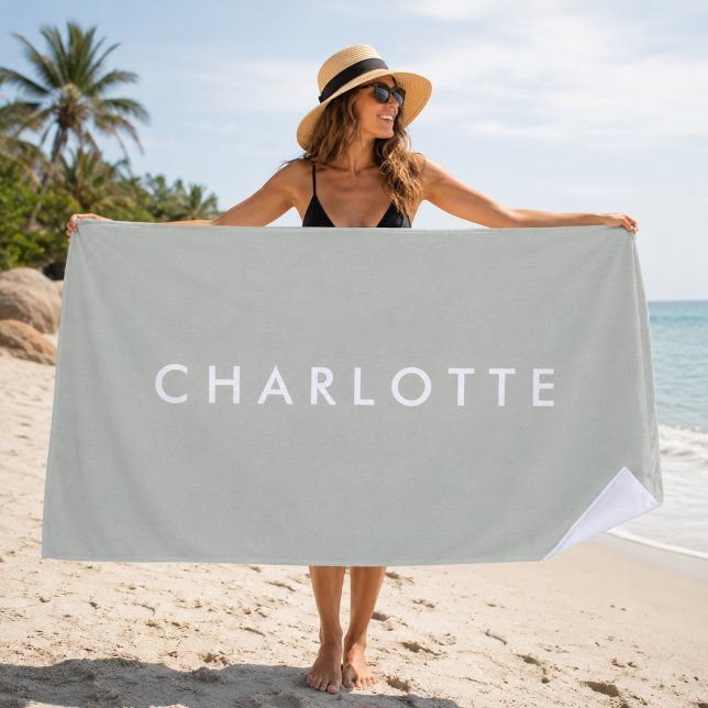 Modern Personalised Sage Green Name Beach Towel (Creator Uploaded)
