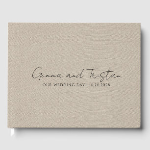 Modern Personalised Silver Grey Faux Linen Guest Book