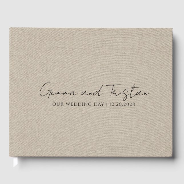 Modern Personalised Silver Grey Faux Linen Guest Book (Front)