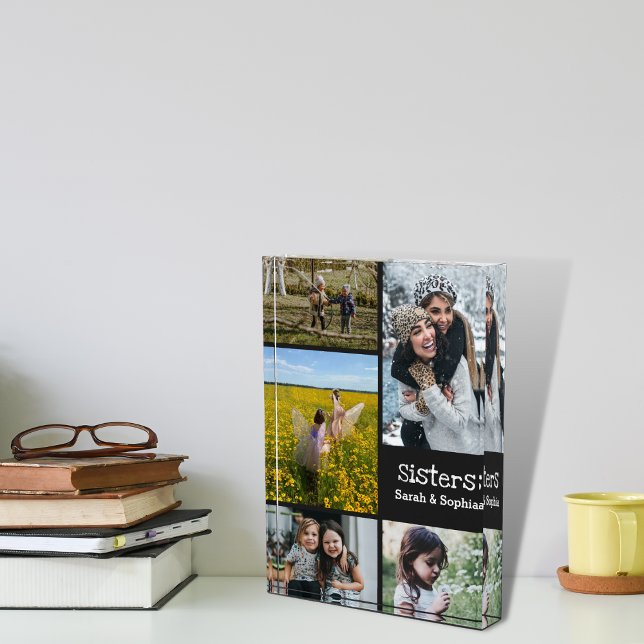 Modern Personalised Sisters 5 Photo Collage Block (Creator Uploaded)