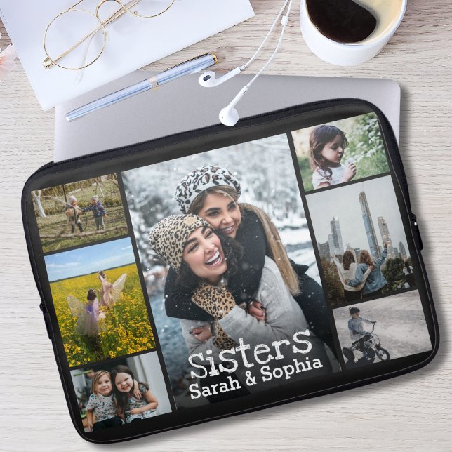 Modern Personalised Sisters 7 Photo Collage Laptop Sleeve (Creator Uploaded)