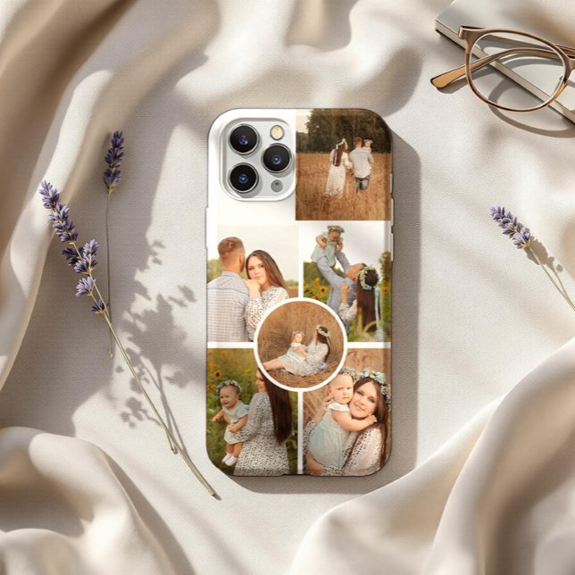 Modern Personalised Six Photo Collage  iPhone Case (Creator Uploaded)