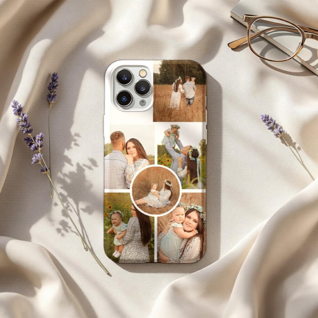 Modern Personalised Six Photo Collage  iPhone Case (Creator Uploaded)