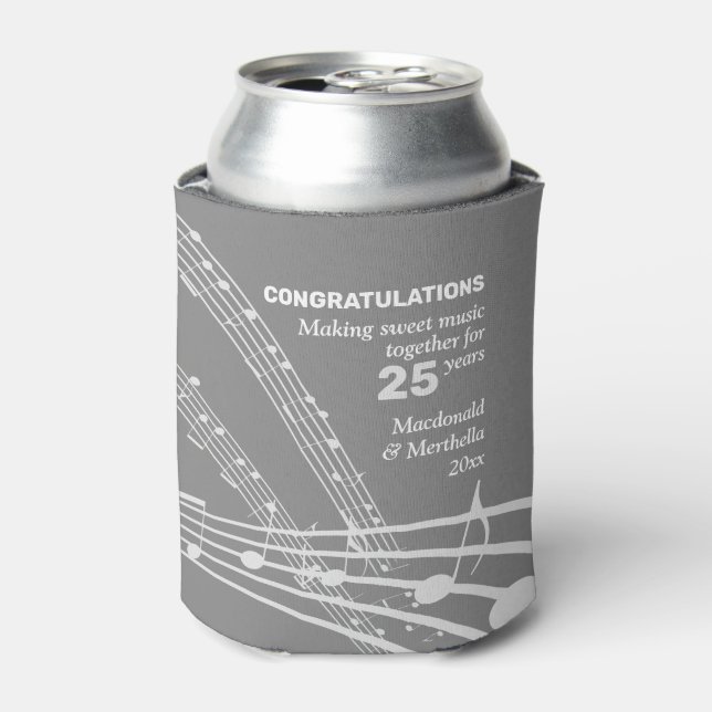 Modern Personalised SWEET MUSIC Silver Anniversary Can Cooler (Can Front)