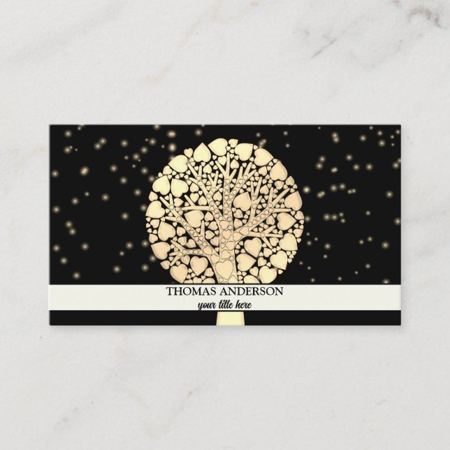 Modern Personalised Tree of Life - Black & Gold Business Card (Front)