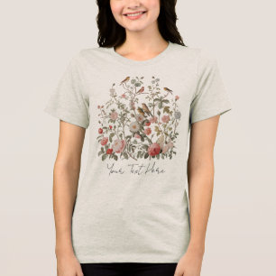 Modern Personalised Vintage  wildflowers & birds   Tri-Blend Shirt