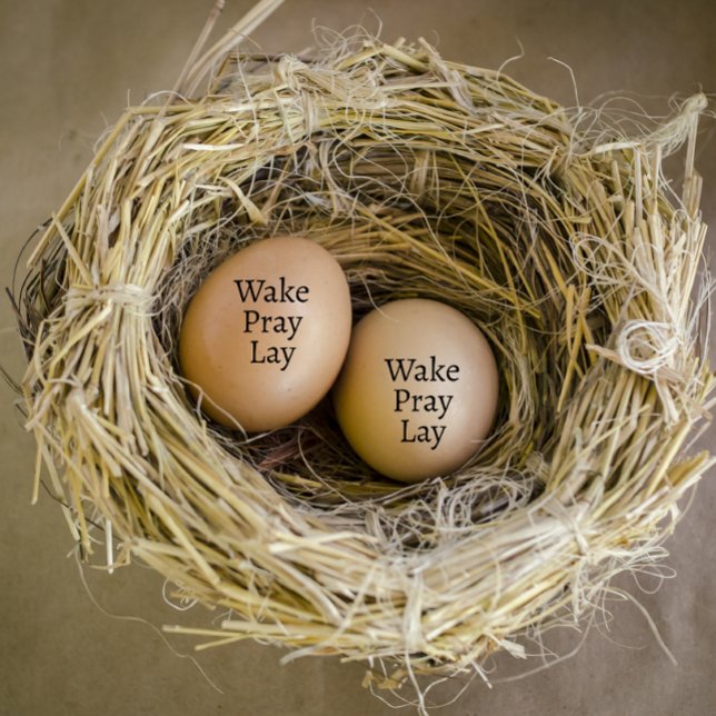 Modern Personalised Wake Pray Lay Egg Rubber Stamp (modern personalized egg stamp)