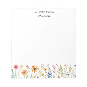 Modern Personalised Watercolor Wildflower Floral   Notepad