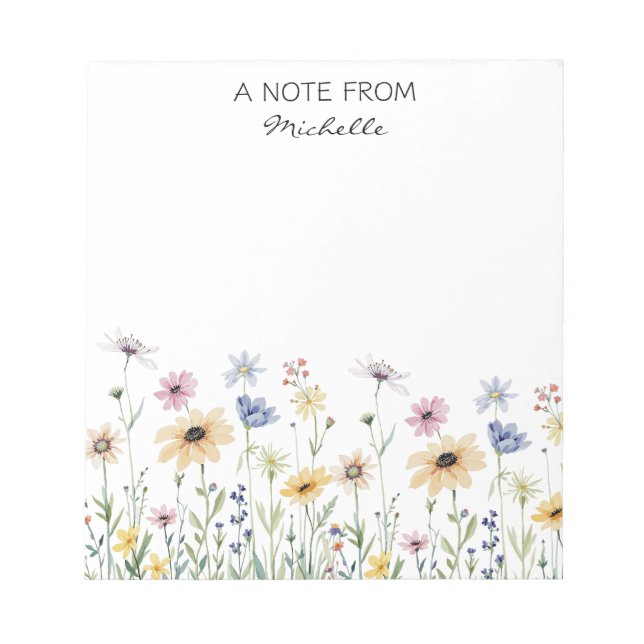 Modern Personalised Watercolor Wildflower Floral   Notepad (Front)