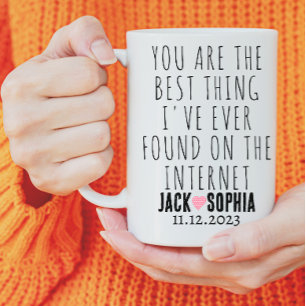 Modern Personalised Wedding Couple Name Pink Heart Mug