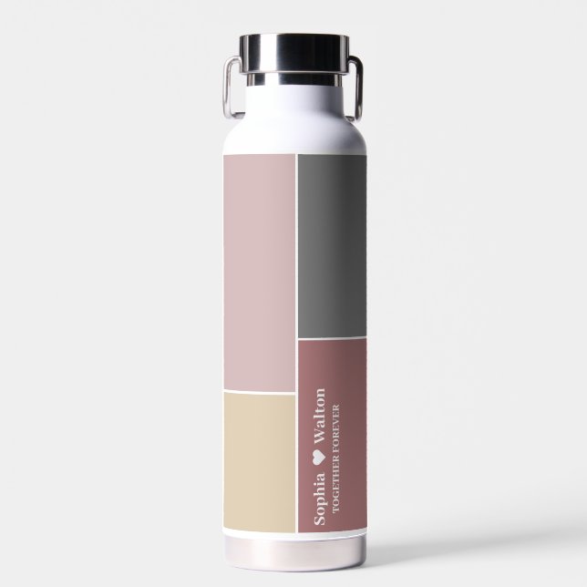 Modern Personalised Wedding Couple Name With Love  Water Bottle (Front)