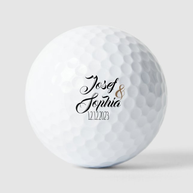 Modern Personalised Wedding Favour Couple Name Dat Golf Balls (Front)