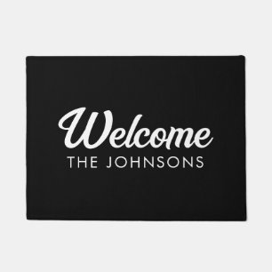 Modern Personalised Welcome Doormat   Black White