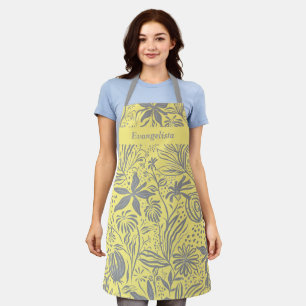 Modern Personalised Yellow Grey Floral Apron