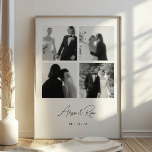 Modern Personalized 4 Photo Collage Wedding Poster