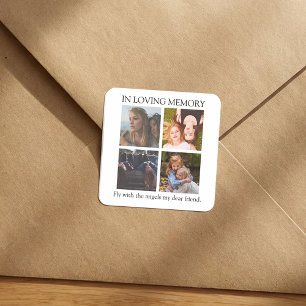 Modern   Personalized   4 Photo Memorial Square Sticker