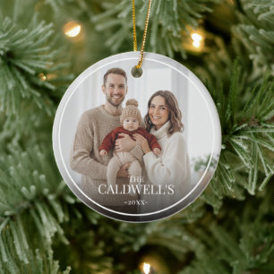 Modern Personalized Boarder Overlay Family Photo  Ceramic Tree Decoration