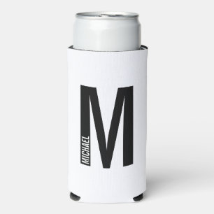 Modern Personalized Bold Monogram and Name Can Coo Seltzer Can Cooler
