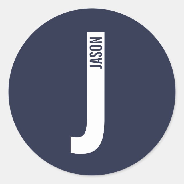 Modern Personalized Bold Monogram and Name Classic Round Sticker (Front)
