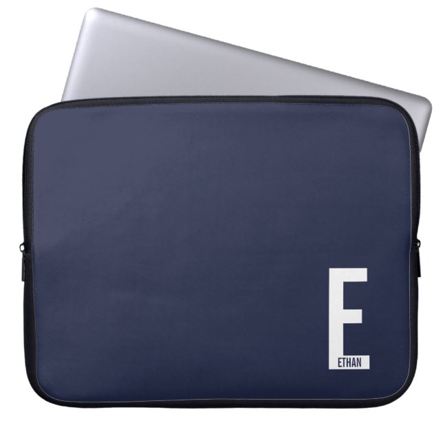 Modern Personalized Bold Monogram and Name Laptop Sleeve (Front)