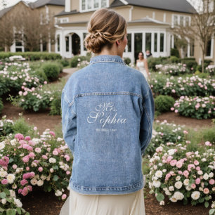 Modern Personalized Bride Name And Date  Denim Jacket