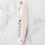 Modern Personalized Bridesmaid's Monogram and Name Corkscrew<br><div class="desc">Modern Personalized Bridesmaid's Monogram and Name Gifts This design features personalized bridesmaid's name in white modern handwriting script font style and monogram in blush pink modern sans serif font style as background, with wedding details in white modern sans serif font style, on blush pink background. Also perfect for maid of...</div>