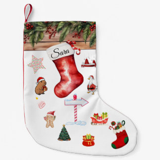 Modern Personalized Christmas Stocking Red & White