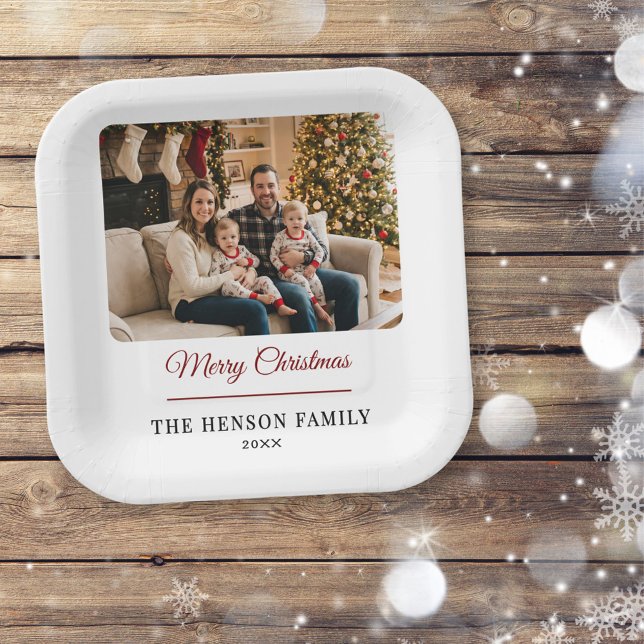 Modern Personalized Family Photo Merry Christmas  Paper Plate (Creator Uploaded)