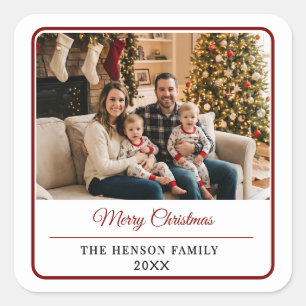 Modern Personalized Family Photo Merry Christmas  Square Sticker