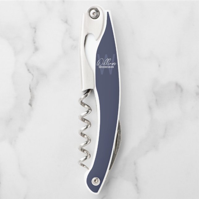 Modern Personalized Groomsman's Monogram and Name Corkscrew (Front)
