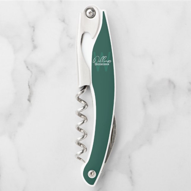 Modern Personalized Groomsman's Monogram and Name Corkscrew (Front)