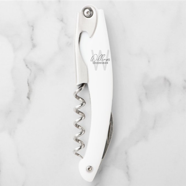 Modern Personalized Groomsman's Monogram and Name Corkscrew (Front)