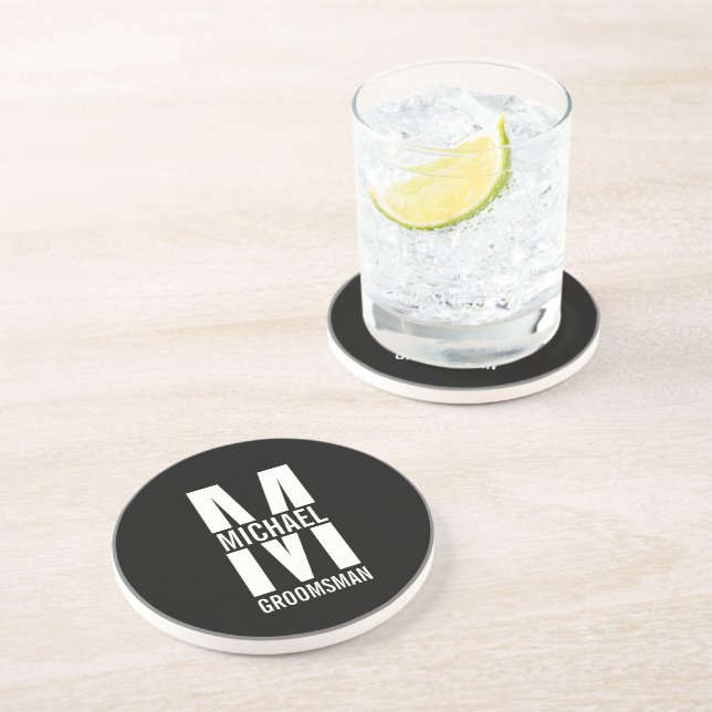 Modern Personalized Groomsmen Monogram and Name Coaster (Side)