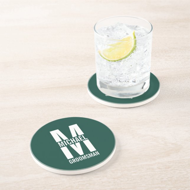 Modern Personalized Groomsmen Monogram and Name Coaster (Side)