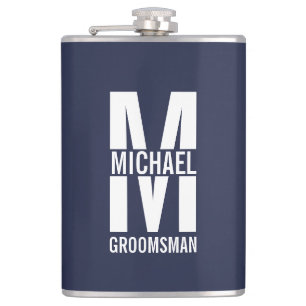 Modern Personalized Groomsmen Monogram and Name Hip Flask