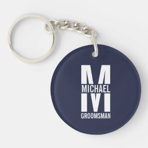Modern Personalized Groomsmen Monogram and Name Key Ring