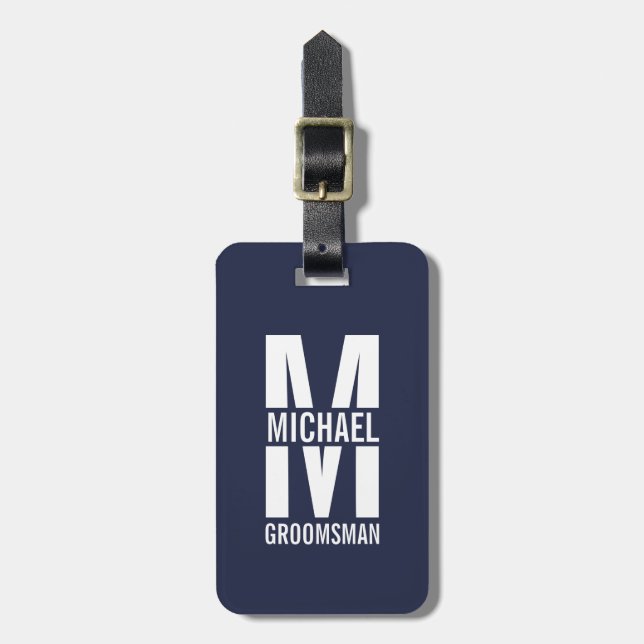 Modern Personalized Groomsmen Monogram and Name Luggage Tag (Front Vertical)