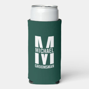 Modern Personalized Groomsmen Monogram and Name Seltzer Can Cooler
