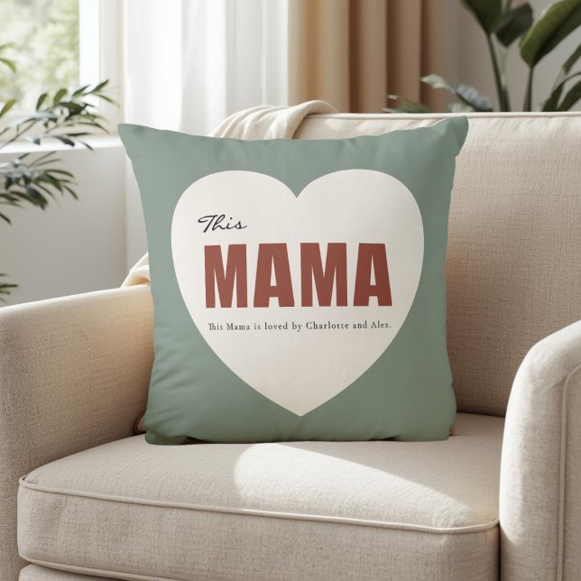 Modern Personalized Mama Heart Throw Pillow (Creator Uploaded)